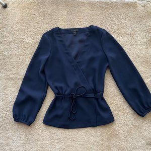 J.Crew Drapey crepe faux-wrap top blouse V-neck Navy Blue - Size 0